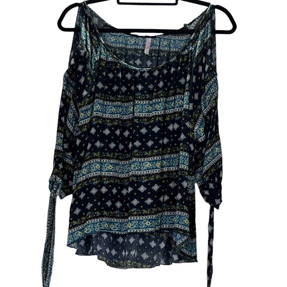 True Light Boho Floral Mixed Print Split Sleeve Cold Shoulder Top Blouse - Picture 3 of 16